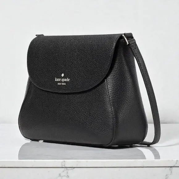 Kate Spade Monica Flap Leather Crossbody Purse in Black KC465